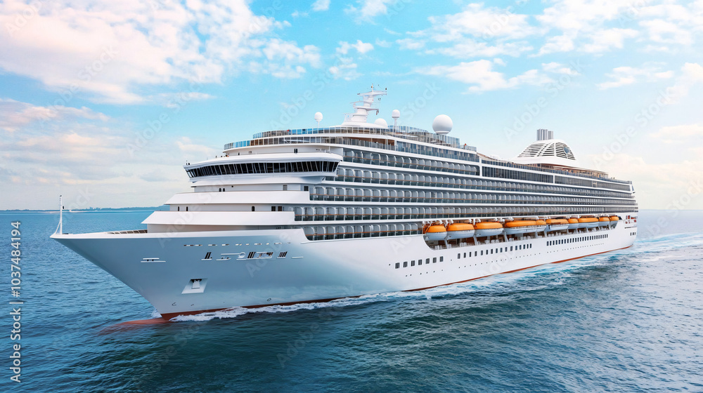 A luxury cruise ship sailing through the Mediterranean Sea. A luxury cruise ship sailing through the Mediterranean Sea.