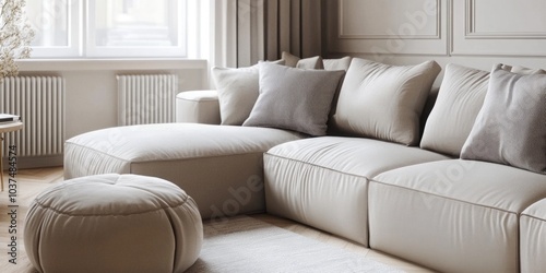 Contemporary Couch and Ottoman Set in a Modern Living Space