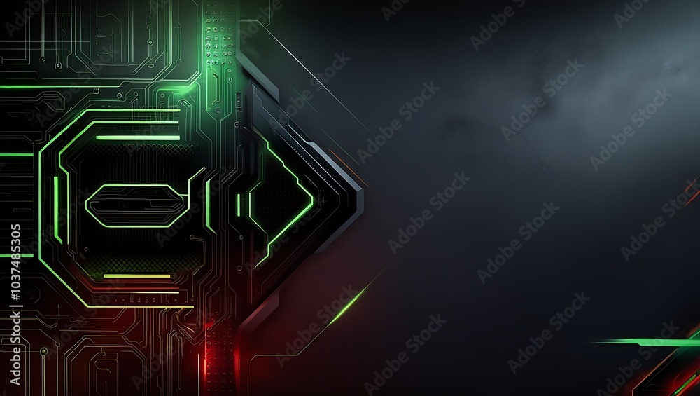 Naklejka premium Black and green abstract futuristic gaming background. Generative Ai.