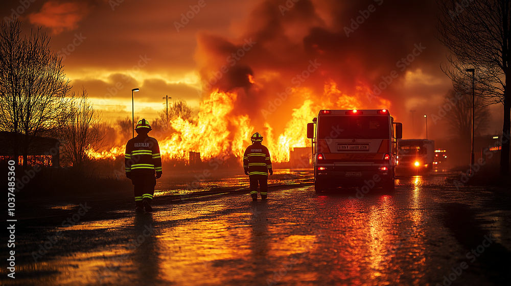 Obraz premium Blazing fire in city