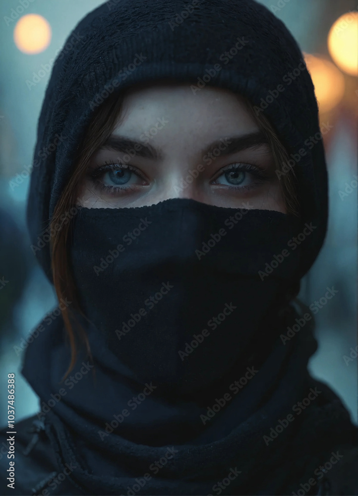 portrait of a woman wearing a hood portrait of a woman wearing a hood