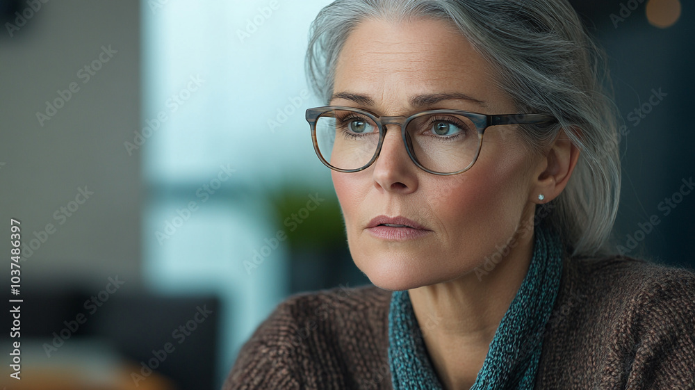 Portrait of a woman, her expression conveying a sense of quiet strength and inner peace