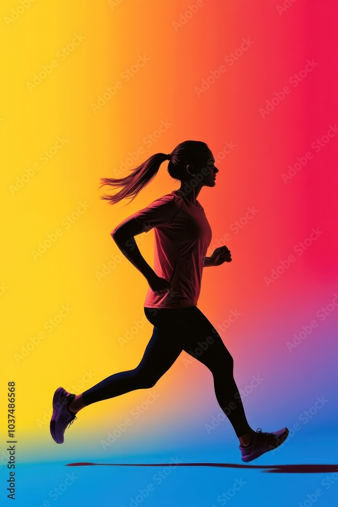 a woman running on a colorful background a woman running on a colorful background