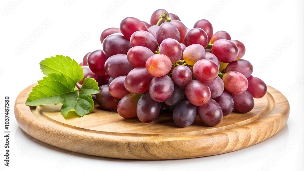 Bunch of red grapes on cutting board isolated on white background Bunch of red grapes on cutting board isolated on white background