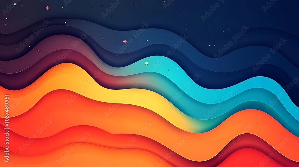 Abstract Wavy Background with Vibrant Colors and Night Sky Abstract Wavy Background with Vibrant Colors and Night Sky