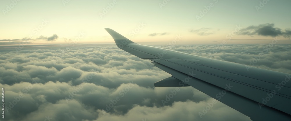 Airplane Wing Above the Clouds at Sunset Airplane Wing Above the Clouds at Sunset