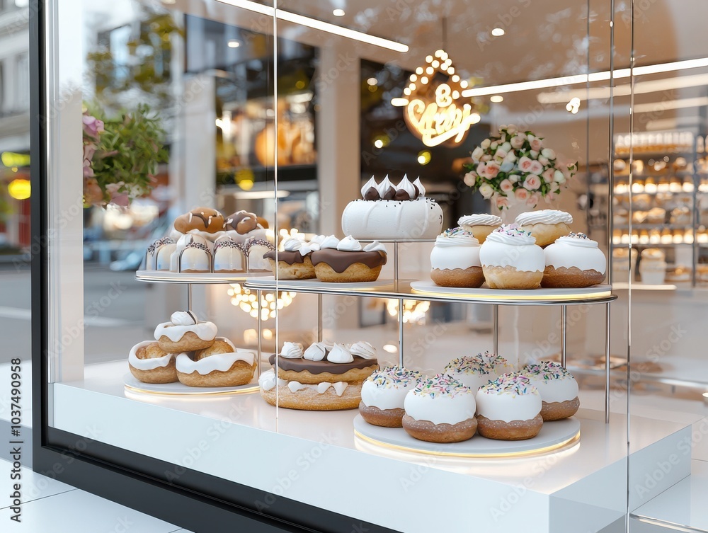 3D Bakery Shop Window Display with Delicious Treats 3D Bakery Shop Window Display with Delicious Treats