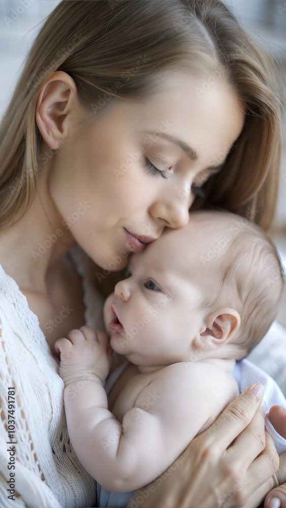 A tender moment between a mother and her baby during a cozy indoor setting, showcasing love and connection. Generative AI A tender moment between a mother and her baby during a cozy indoor setting, showcasing love and connection. Generative AI