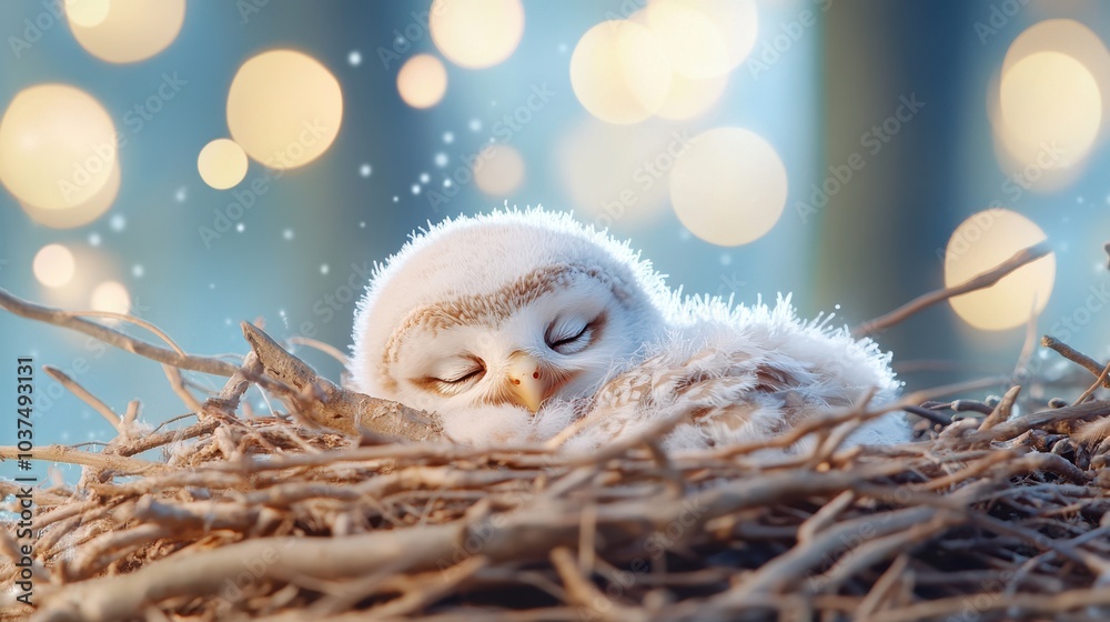 Cozy Baby Owl Nestled Safely in Restful Sleep Cozy Baby Owl Nestled Safely in Restful Sleep