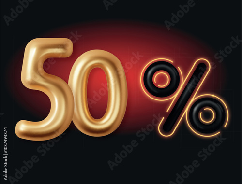 50 Off Sale with Luxurious Gold and Neon Design