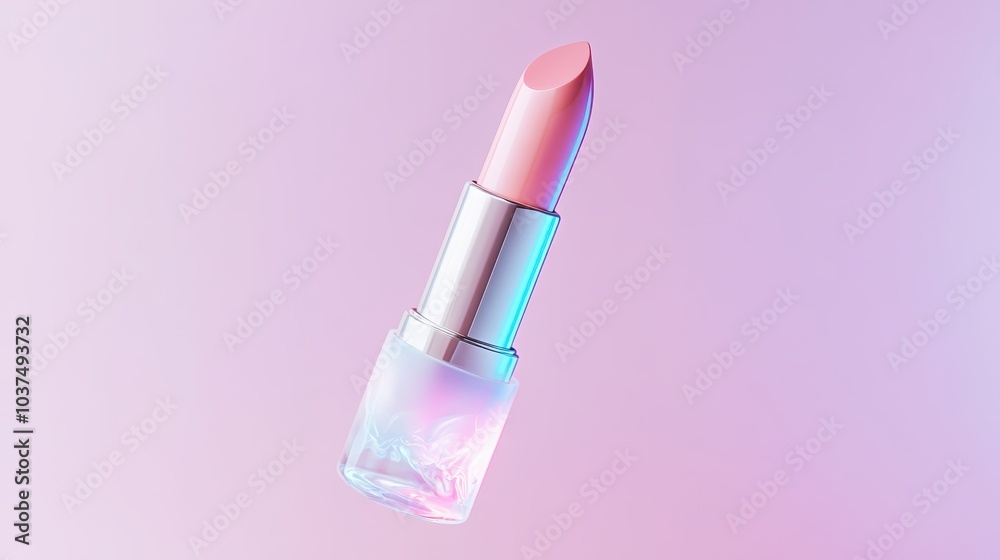 A pink lipstick against a soft pastel background, highlighting its smooth texture and stylish packaging. A pink lipstick against a soft pastel background, highlighting its smooth texture and stylish packaging.