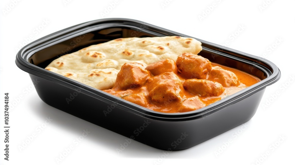 Black Plastic Rectangular Food Container with Curry Dish Black Plastic Rectangular Food Container with Curry Dish