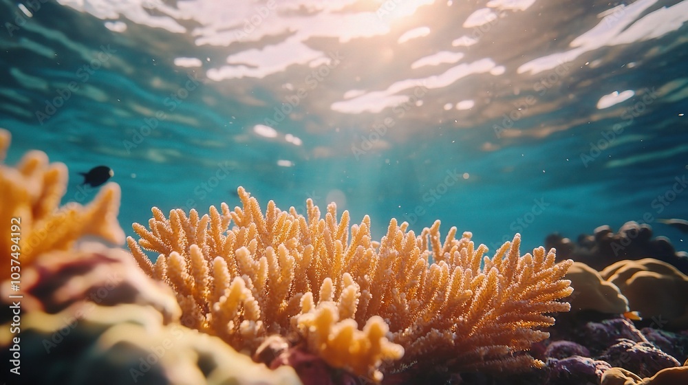 Vibrant Coral Reef Underwater View with Sunlight Vibrant Coral Reef Underwater View with Sunlight