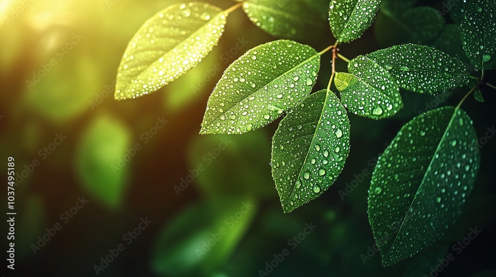 Fresh Leaves with Water Droplets in Soft Light Fresh Leaves with Water Droplets in Soft Light