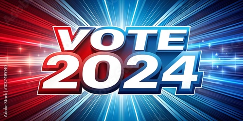 “Vote 2024” in bold text with dynamic red and blue streaks in the background, symbolizing a call to action for the upcoming election.