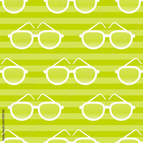 Bright sunglasses seamless pattern on striped background. Flat cartoon style vector illustration.	