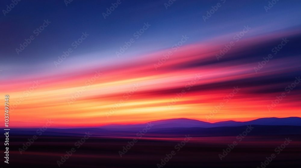 Obraz premium Vibrant Colorful Sunset Over Mountain Landscape
