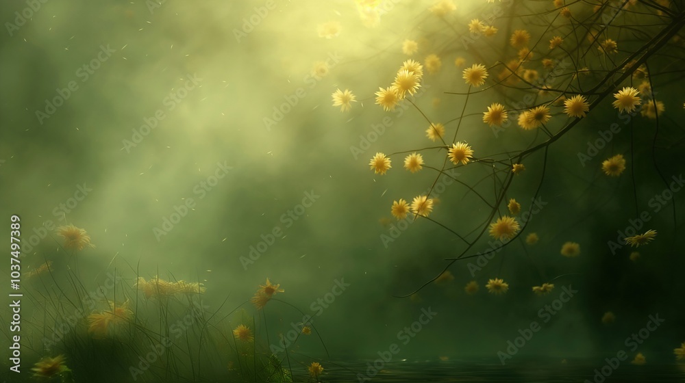 Dreamy Floral Background with Soft Green Hues Dreamy Floral Background with Soft Green Hues