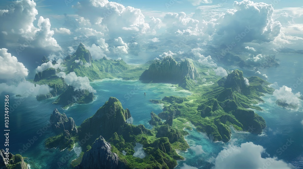 Fototapeta premium Aerial View of Lush Pandoras Landscape in Dramatic Light