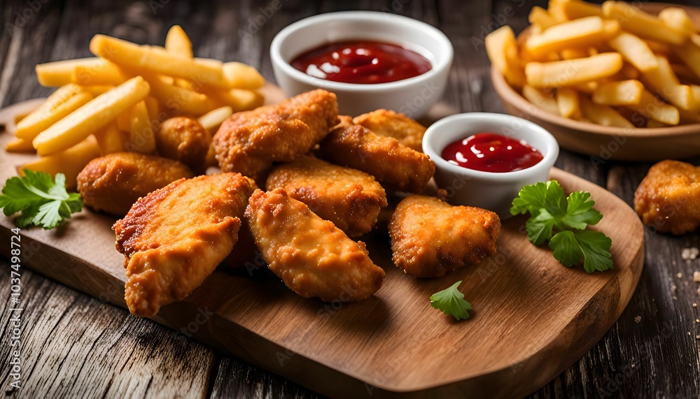Chicken Nuggets with French Fries and Ketchup Chicken Nuggets with French Fries and Ketchup