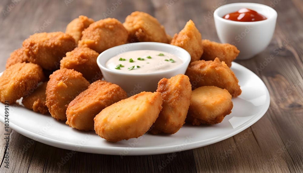 Golden Fried Chicken Nuggets on a White Plate