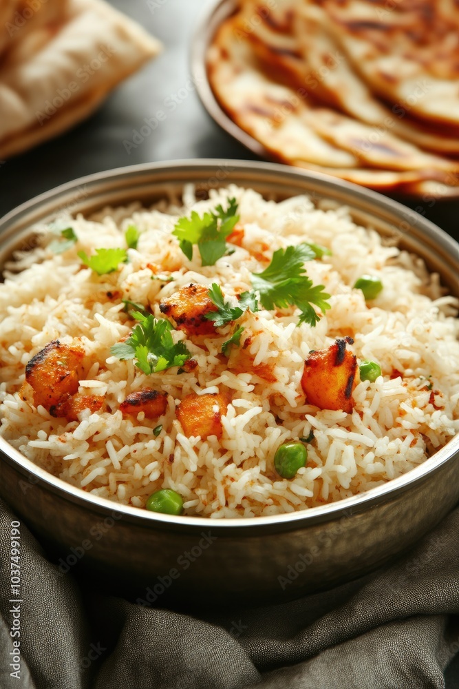 Delightful Indian Feast with Garnished Rice Delightful Indian Feast with Garnished Rice