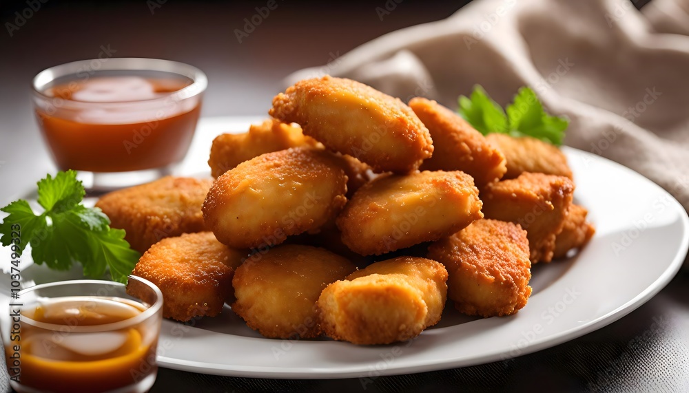 Golden Chicken Nuggets on a White Plate Golden Chicken Nuggets on a White Plate