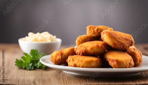 Golden Chicken Nuggets on a White Plate