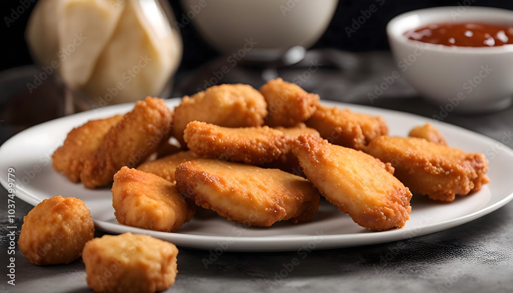 Delicious Golden Chicken Nuggets on White Plate Delicious Golden Chicken Nuggets on White Plate