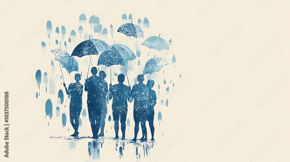Silhouette of People Under Umbrellas in Rainy Day Silhouette of People Under Umbrellas in Rainy Day