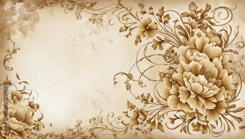 Wallpaper Mural Vintage Floral Ornate Background with Beige and Gold Hues – Ideal for Invitations, Cards, and Decorative Designs Torontodigital.ca