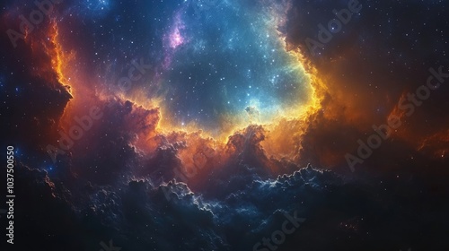 Magnificent, bright space background with nebula and stars. Large-scale and beautiful space. photo