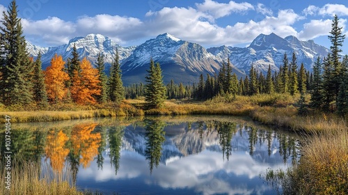 Serene Mountain Landscape with Autumn Reflections