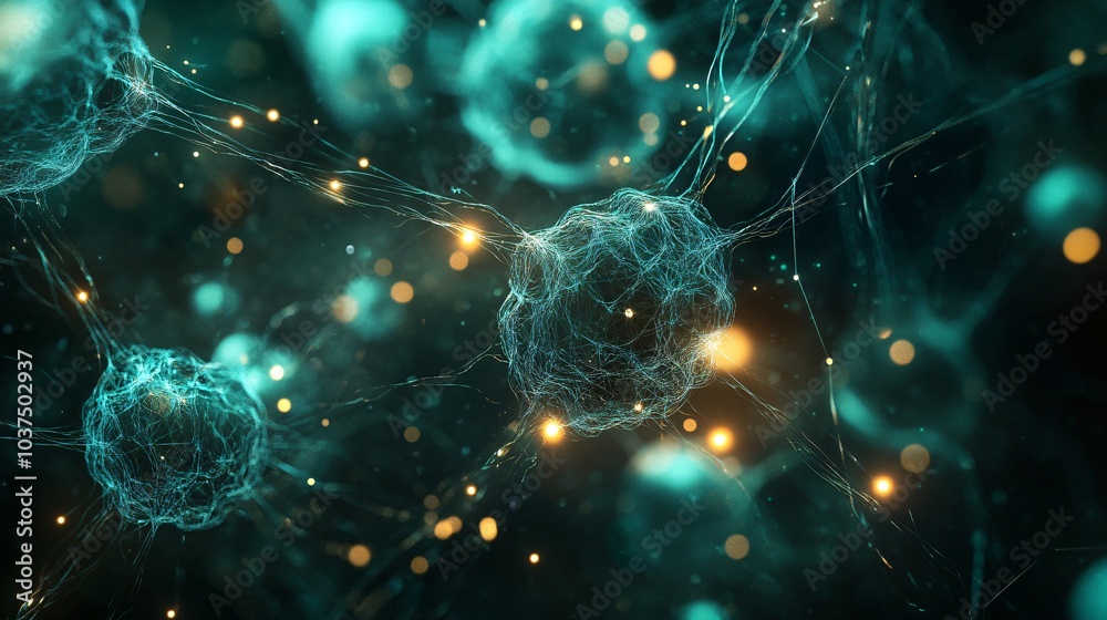 Abstract teal and gold neural network with bokeh. Abstract teal and gold neural network with bokeh.