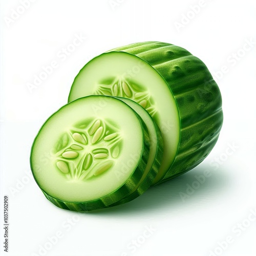 Fresh Cucumber and Slices Isolated on White Background with Clipping Path - Professional Food Photos photo