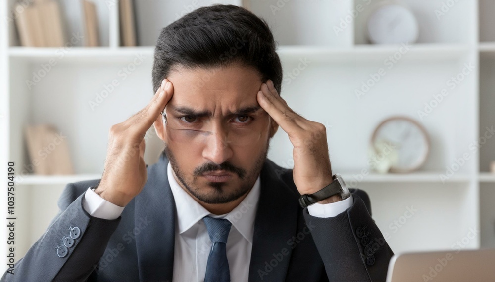 Workaholic Accountant Businessman With Headache Workaholic Accountant Businessman With Headache