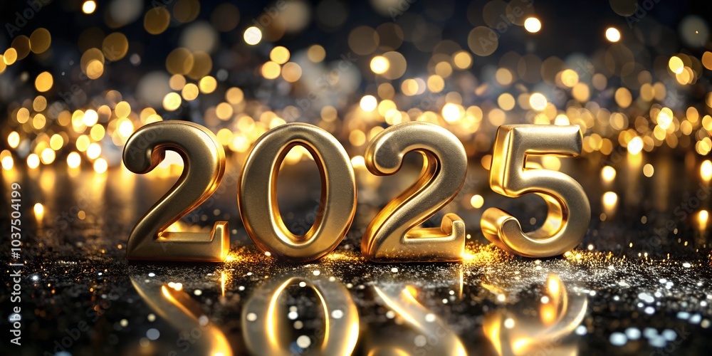new year 2025 golden on red and black background with glitter and bokeh lights new year 2025 golden on red and black background with glitter and bokeh lights