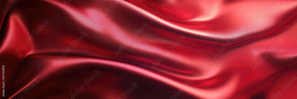 Red soft satin fabric waves background design. Texture with smooth flowing patterns and light shiny effect Red soft satin fabric waves background design. Texture with smooth flowing patterns and light shiny effect