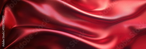 Red soft satin fabric waves background design. Texture with smooth flowing patterns and light shiny effect