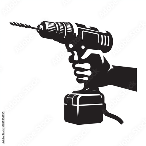 Manual hand drill silhouette on white background
