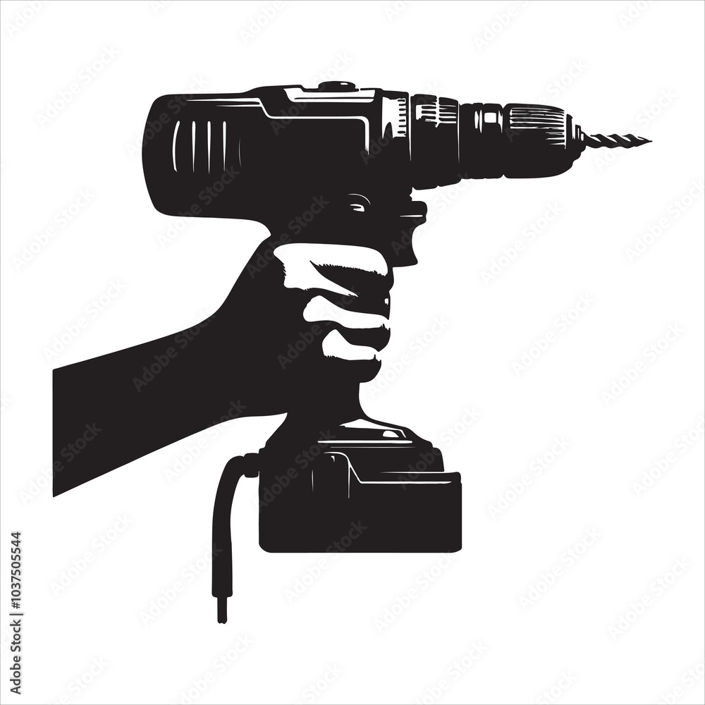 Manual hand drill silhouette on white background Manual hand drill silhouette on white background
