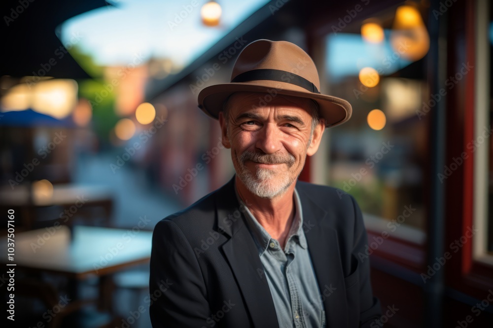 Portrait of a senior man wearing a hat in a cafe. Portrait of a senior man wearing a hat in a cafe.