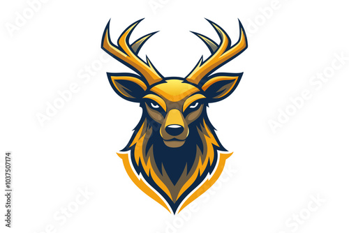 Brown wild animal deer head vector illustration with antlers and horns