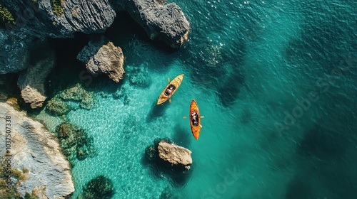 Aerial View of Kayakers in Turquoise Waters