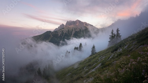 Mountain Peaks Covered in Fog