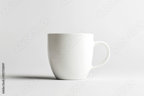 White mug mockup on a white background, high resolution, with a large empty space around the cup