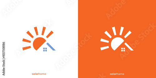 Solar Home Logo Design. Solar Panel on Roof with Home and Sun Symbol. Renewable Energy Solar Power Logo, Icon, Symbol, Vector, Design Inspiration.