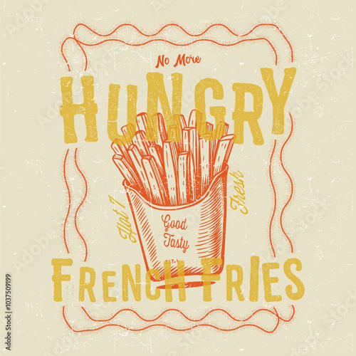 French Fries Fast food tee design, Crispy and delicious fast food artwork, french fries slogan illustration print Graphic text vector pattern for Women's Men's and kids tee-t-shirt and sticker