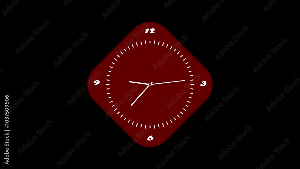 White color and boder deep red clock with moving arrows animation on black background.
