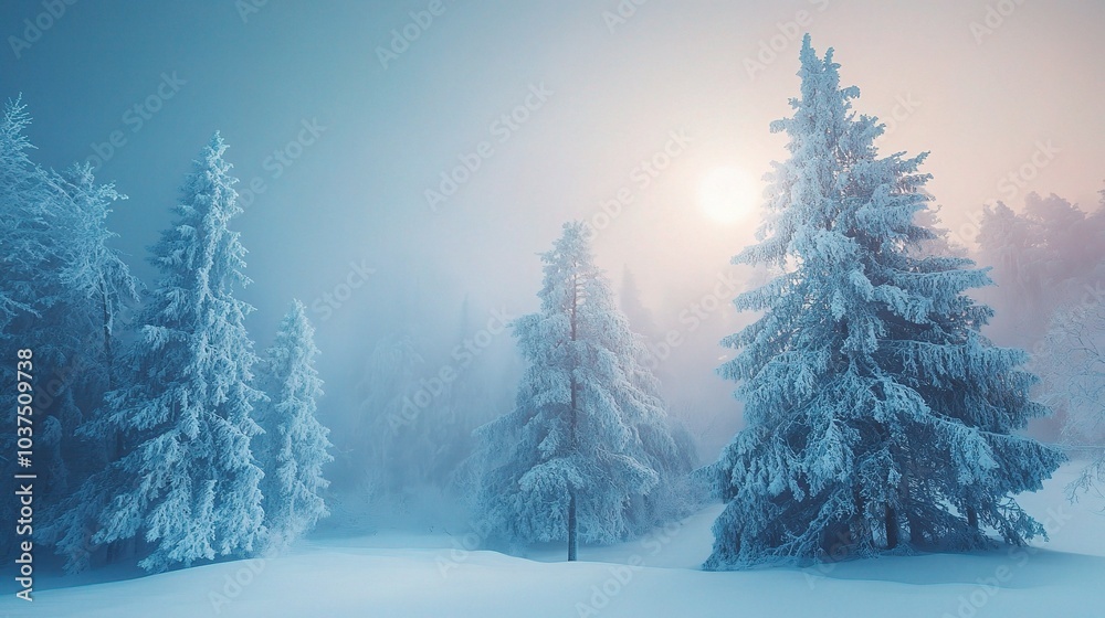Serene Winter Landscape with Snow-Covered Trees Serene Winter Landscape with Snow-Covered Trees
